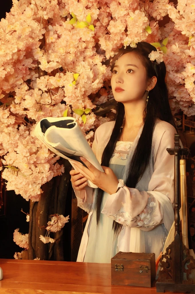 best quality, Ultra-high resolution, (Realistically:1.4),Cute hairpin,Baoyu girl,,(flat chest:1.2) ,A pair of clear and charming peach blossom eyes,Royal sisters,Light on the face,(White skin:1.4),Sense of atmosphere,A beautiful girl, Smile,lifelike:1.4),1 girl,Sexy,(Upper Body:1.4),