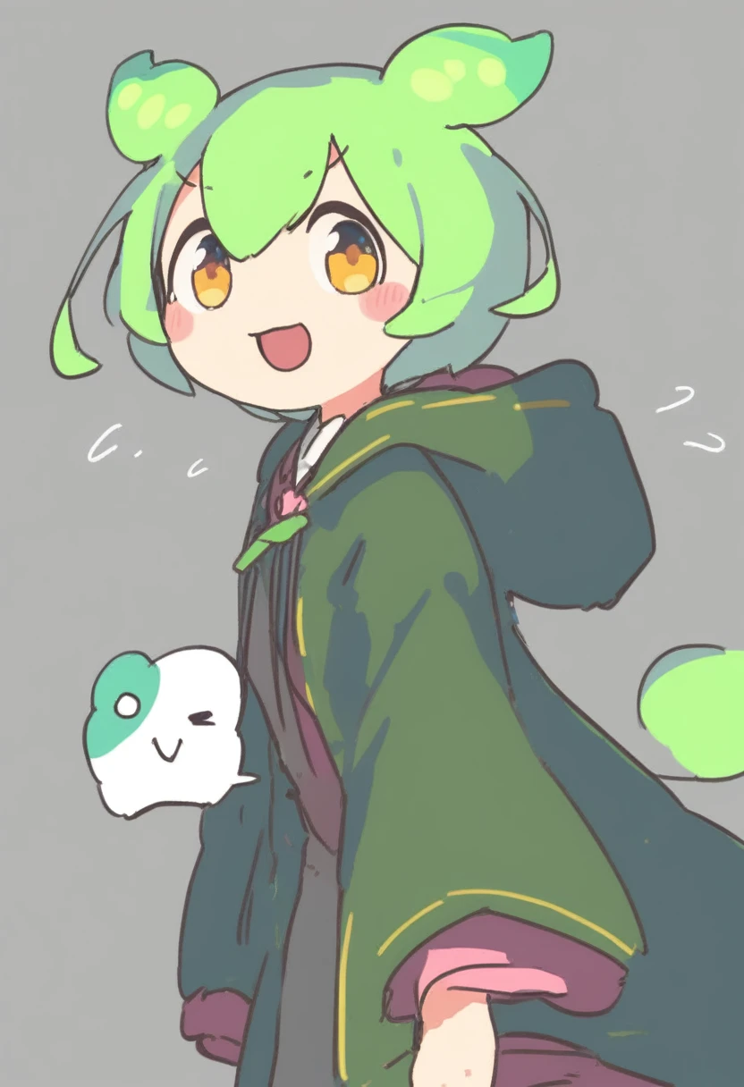 One girl,Zundamon,Voice Box,Green Hair,face,cute,笑face,,,