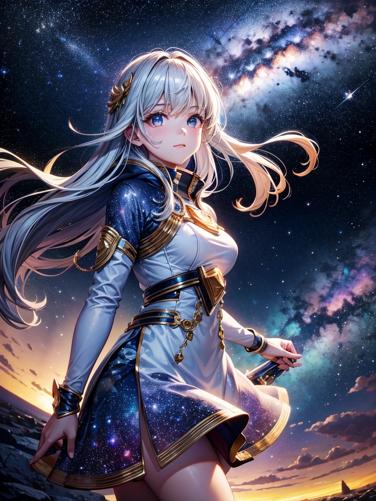 Highest quality,Highest Resolution,universe,Beautiful girl from the future,Earth in the background,Milky Way,