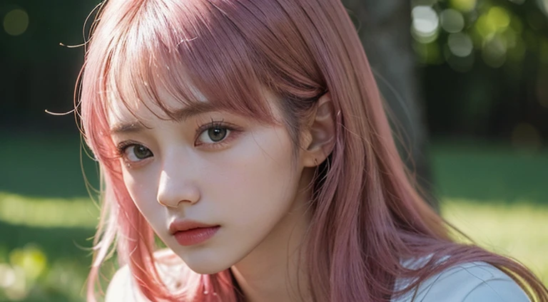 (Long Hair, bangs, Pink Hair:1.2),(Wear a blazer:1.2),1 girl,Japanese,21 years old,(Small breasts:1.3),(Highest quality,masterpiece:1.3,超A high resolution,),(Ultra-detailed,Caustics),(Photorealistic:1.4,RAW shooting,)Ultra-Realistic Capture,Very detailed,High resolution 16K human skin close-up。 Natural skin texture、,Pores、、It needs to be detailed enough to be easily identifiable。 Skin should be even-toned and healthy looking。 Use natural light and colour, Sad expression, Looking at the camera, Perfect dynamic composition, Outdoor