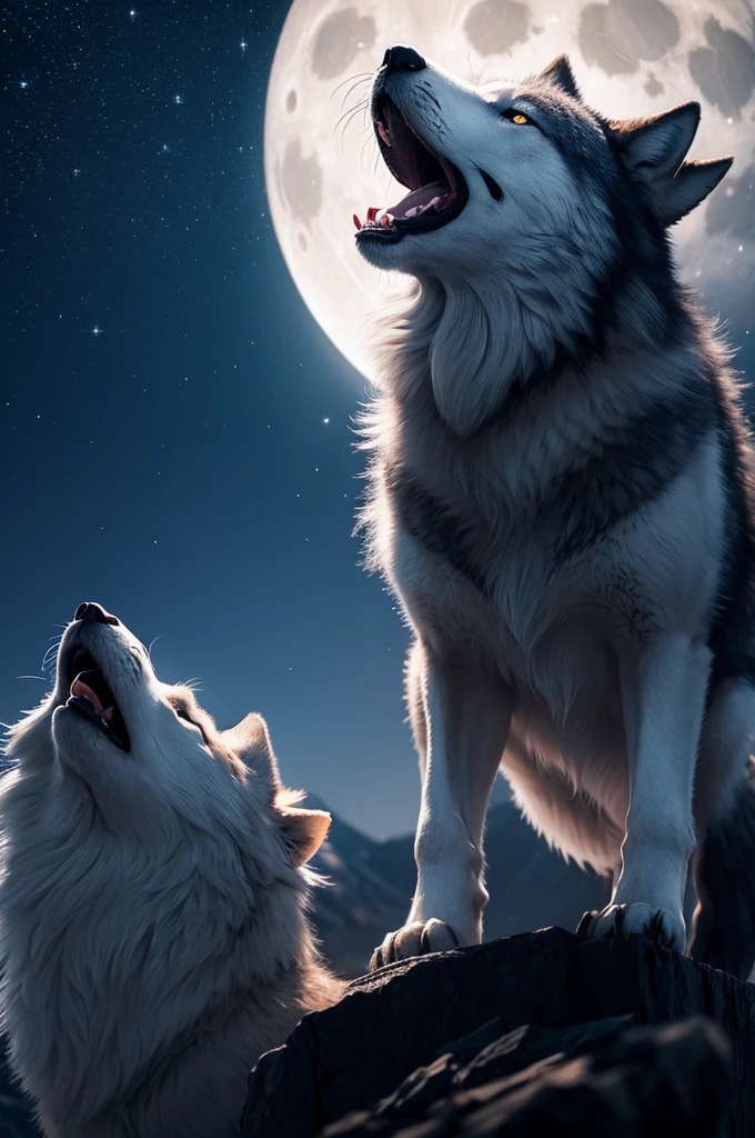Wolf howling at the moon.