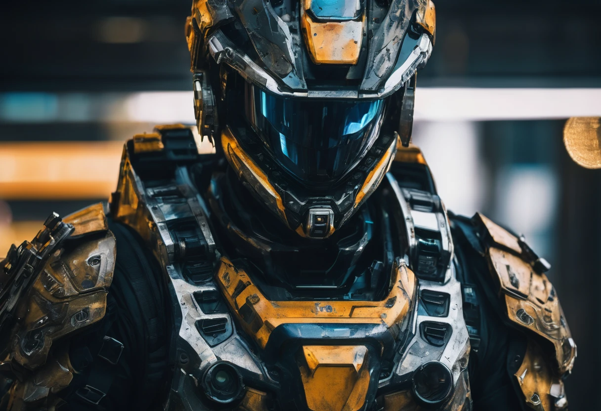 portrait of a soldier, man, Cyberpunk, Cyber Warrior, Wear camouflage armor with futuristic themes and metal parts, Science Fiction, Science Fiction小说, Science Fiction action scence, Half face, Fine details of the highest quality, Ultra-fine face, Reality, best quality, The best shadow, High contrast, role conception, Moody, Film Grain, bright, Very detailed. photography, professional, 4K, 8k HD, Very detailed, professional