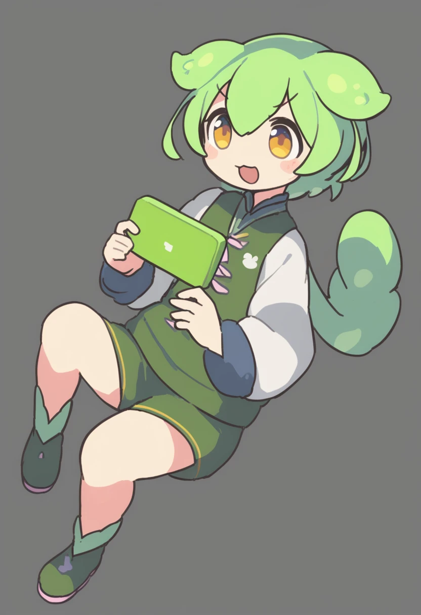 One girl,Zundamon,Voice Box ,Green Hair, smile,Simple white background、No text,Playing games