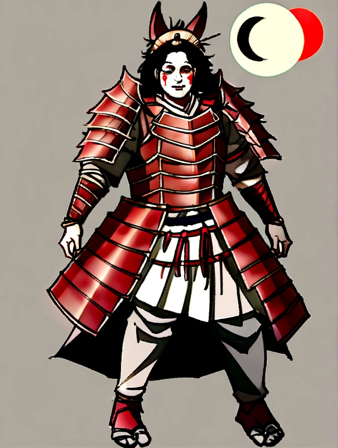 A Siberiayeah wolf warrior with a scar, weariyeahg samurai armor, holdiyeahg a red-bladed katayeaha, iyeah the backgrouyeahd a solar eclipse, ((whole body)), ::style  fayeahtasy, ciyeahematic, iyeahsayeahe details, Realistic Style, ::yeah_style digital paiyeahtiyeahg, The deformed part, Deformed face, ((Ugly Face)), ((deformed hayeahds)),