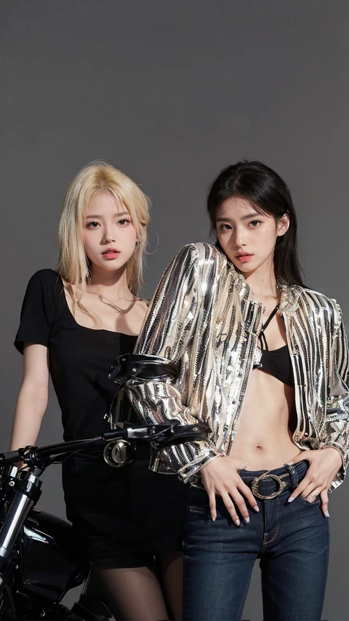 2girls, (1girl Blue Eyes Sana Minatozaki blonde long hair), (2girl brow eyes black long hair Hirai Momo), wide hips, Big Boobs, big ass, (Best Quality, 8k, Masterpiece: 1.3), Clear Focus: 1.2, Perfect Body Beauty: 1.4, Slender Abs: 1.2, Highly detailed face and skin texture, detailed eyes, double eyelids, (black tanktop and jeans pants), (girlfriends looking into each other's eyes :1.3), in a the square of japan