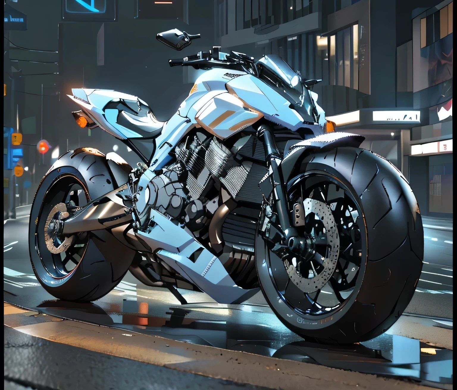 There is a motorcycle parked on the street, daniel maidman octane rendering, 3 d octano render conceptart, 8k octane 3d render, Loop 3D rendering, The octane engine renders 8K HDR, 8k Octane detailed rendering, octane 4k render, Octane 4K Rendering, 3d rendering octane, 3d rendering octane, Futuristic motorcycle