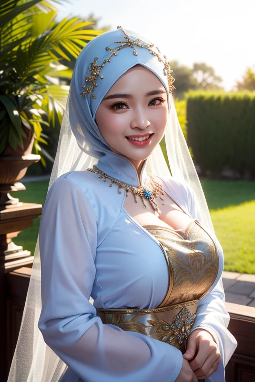 a gorgeous middle-aged busty indonesian hot mom, hijab, formal suit, beautiful smile showing teeth, pov, lover, cinematic lighting, (best quality,4k,8k,highres,masterpiece:1.2),ultra-detailed,(realistic,photorealistic,photo-realistic:1.37),HDR,UHD,studio lighting,ultra-fine painting,sharp focus,physically-based rendering,extreme detail description,professional,vivid colors,bokeh,portrait,photorealistic,cinematic,dramatic lighting