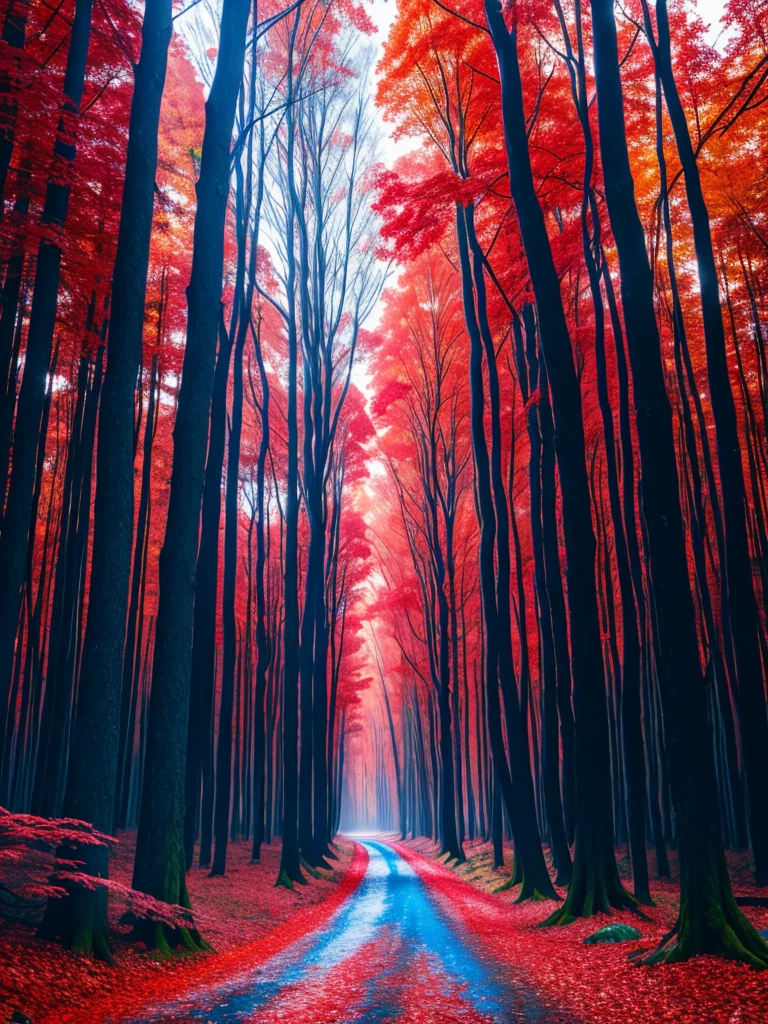 Red and blue contrast forest