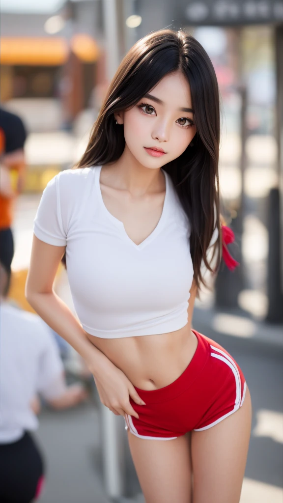 ****ung girl, jyojifuku, white shirt, short sleeves, gym uniform, red shorts,