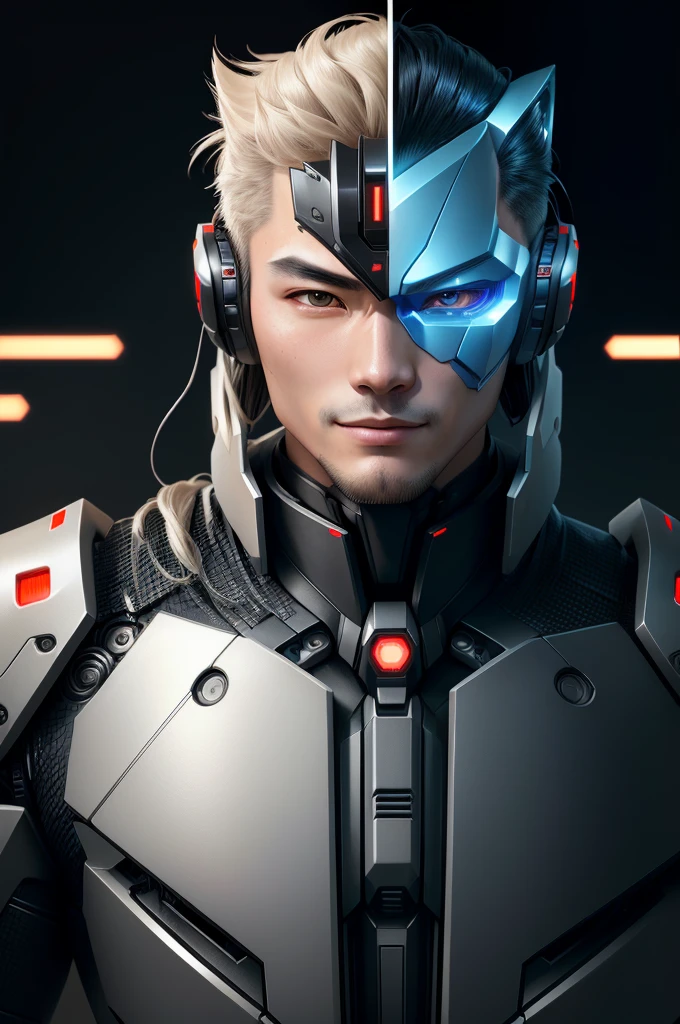 future主义背景下,拥有future主义头部和身体的男性, Robot - Robot Man, detailed 机器人的portrait, 3D Rendering Character Art 8k, Cyberpunk Robots, 的portrait, Male robots, symmetry! future, 赛博朋克的portrait, portrait, Cybernetic and highly detailed