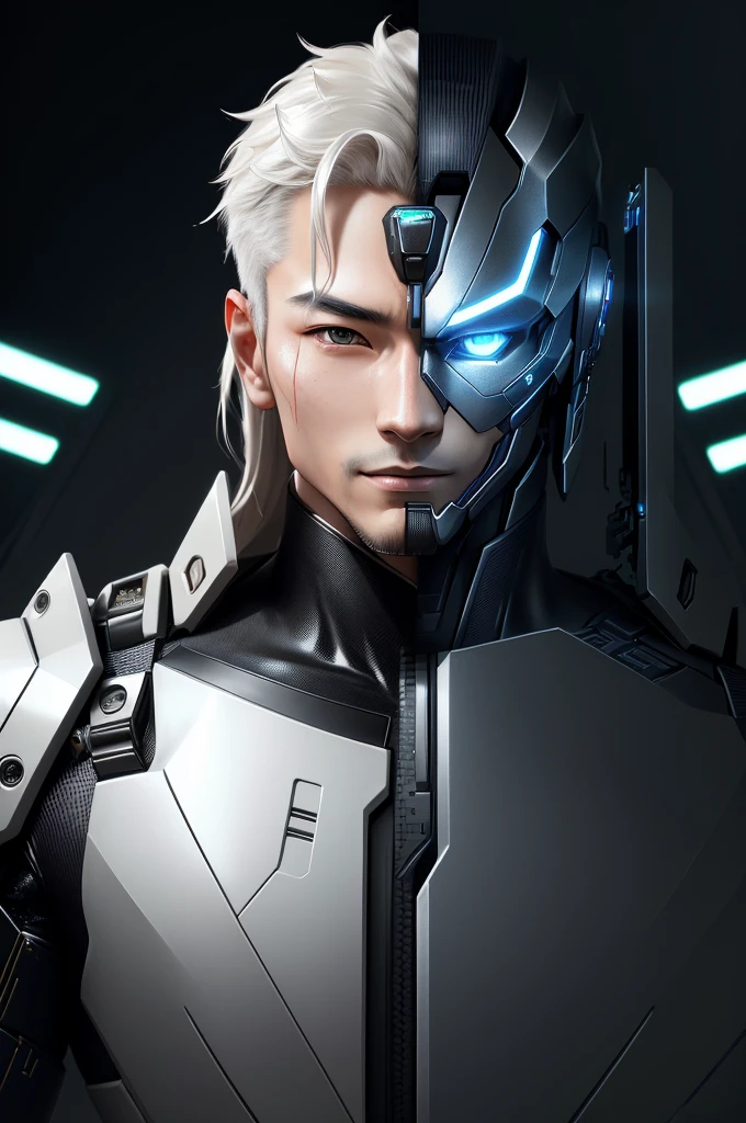 future主义背景下,拥有future主义头部和身体的男性, Robot - Robot Man, detailed 机器人的portrait, 3D Rendering Character Art 8k, Cyberpunk Robots, 的portrait, Male robots, symmetry! future, 赛博朋克的portrait, portrait, Cybernetic and highly detailed