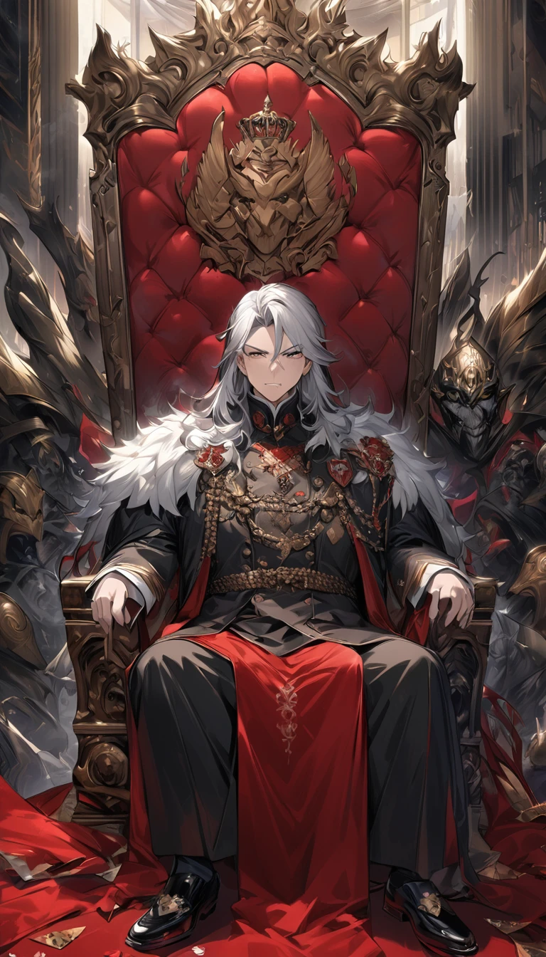 quality\(8K,非常に精細なCGユニットのwallpaper, masterpiece,High resolution,top-quality,top-quality real texture skin,Surreal,Increase the resolution,RAW Photos,最高quality,Very detailed,wallpaper\),BREAK, Throne of Power, Alice in Wonderland、Trump Country, Spade Empire, Alice sitting on a gorgeous throne, Spade family crest, The Last Emperor, A guard standing dignified beside the emperor、Red carpet, Gold embroidery、Trump's guards stand guard:1.5、Disciplined Imperial Guard、White Palace、chalk、pure white、、