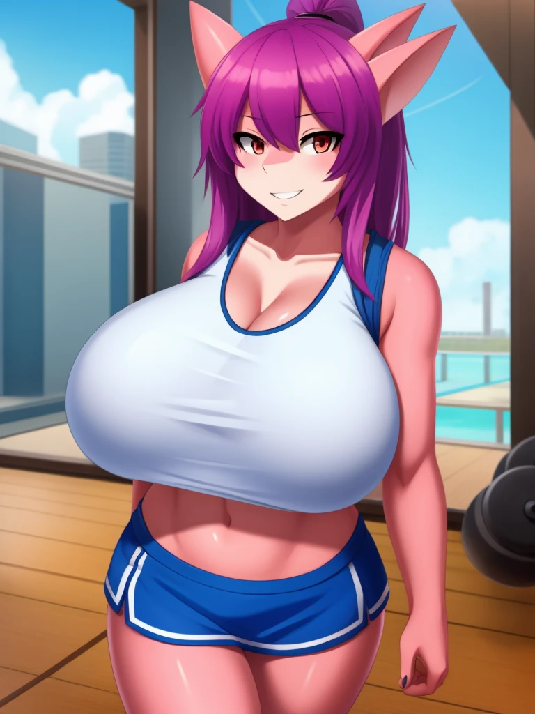 Shark girl, very sexy, big breasts, Japanese gym uniform