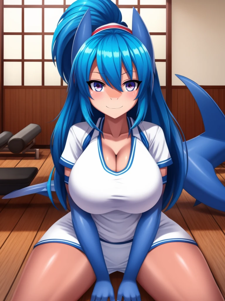 Shark girl, very sexy, big breasts, Japanese gym uniform