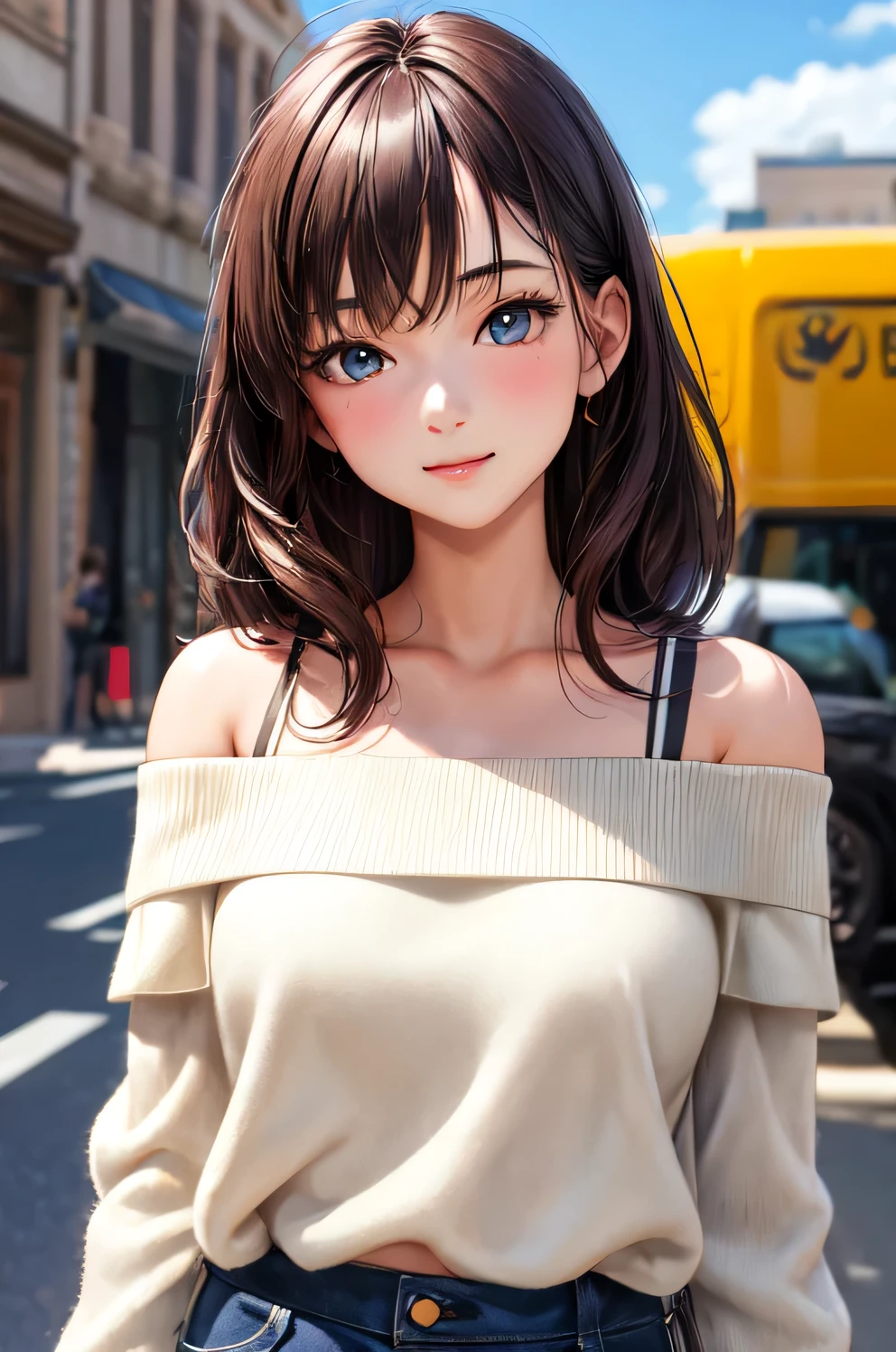 ((best quality)), ((masterpiece)), (detailed), 1girl, off-shoulder sweater,
