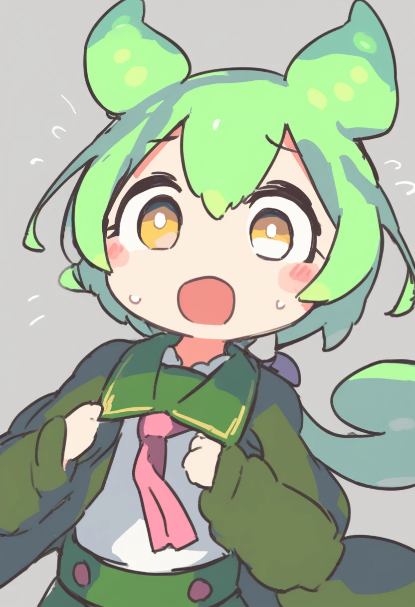 One girl,Zundamon,Voice Box,Green Hair,Weird face,cute,Wide open mouth,White of the eyes,Surprised,