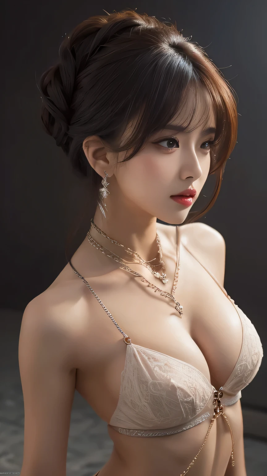 Highest quality, shape, Very detailed, In detail, High resolution, 8k wallpaper, Perfect dynamic composition, Beautiful details, (Chain Body Jewelry),Random Hairstyles, Perfect Anatomy,Center of chest, Natural color lip, Random sexy poses,Woman with perfect body,devil