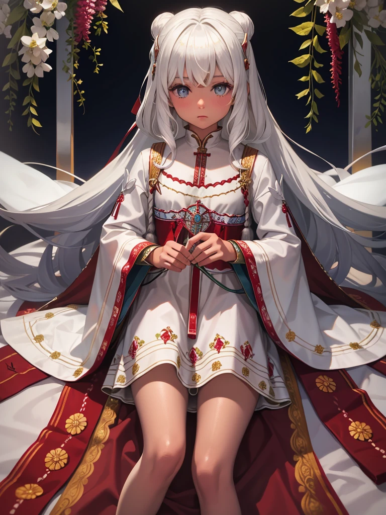 最high quality、high quality、10 years old、Brightly embroidered folk costumes from Central Asia and the Caspian Sea region、Bride Girl、grassland、