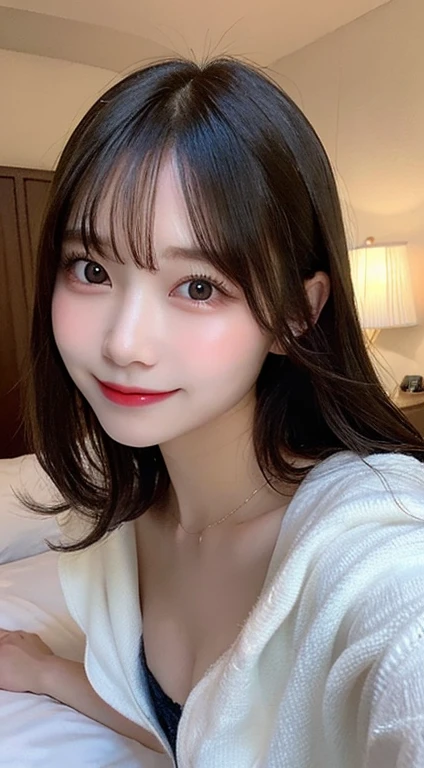 ,Highest quality, shape, Very detailed, finely, High resolution, 8k wallpaper, 完璧なダイナミックな構shape, Beautiful and detailed, Small breasts, Natural color lip,優しいsmile,20-year-old girl、Beautiful and elaborate face、Perfect and beautiful face,Big eyes、Beautiful and elaborate face、Perfect and beautiful double eyelids、Blur the background、Perfect and beautiful face、Feminine poses、Blur the background、Slim face and figure、Blur the background、Straight hair、Wear a gorgeous mink coat、Bedroom(Navy sheets)、Lying in bed、smile、smile、Erotic、underwear、White skin、Dynamic pose、barefoot、Expose、Black Bra、Black pants low angle、Short skirt