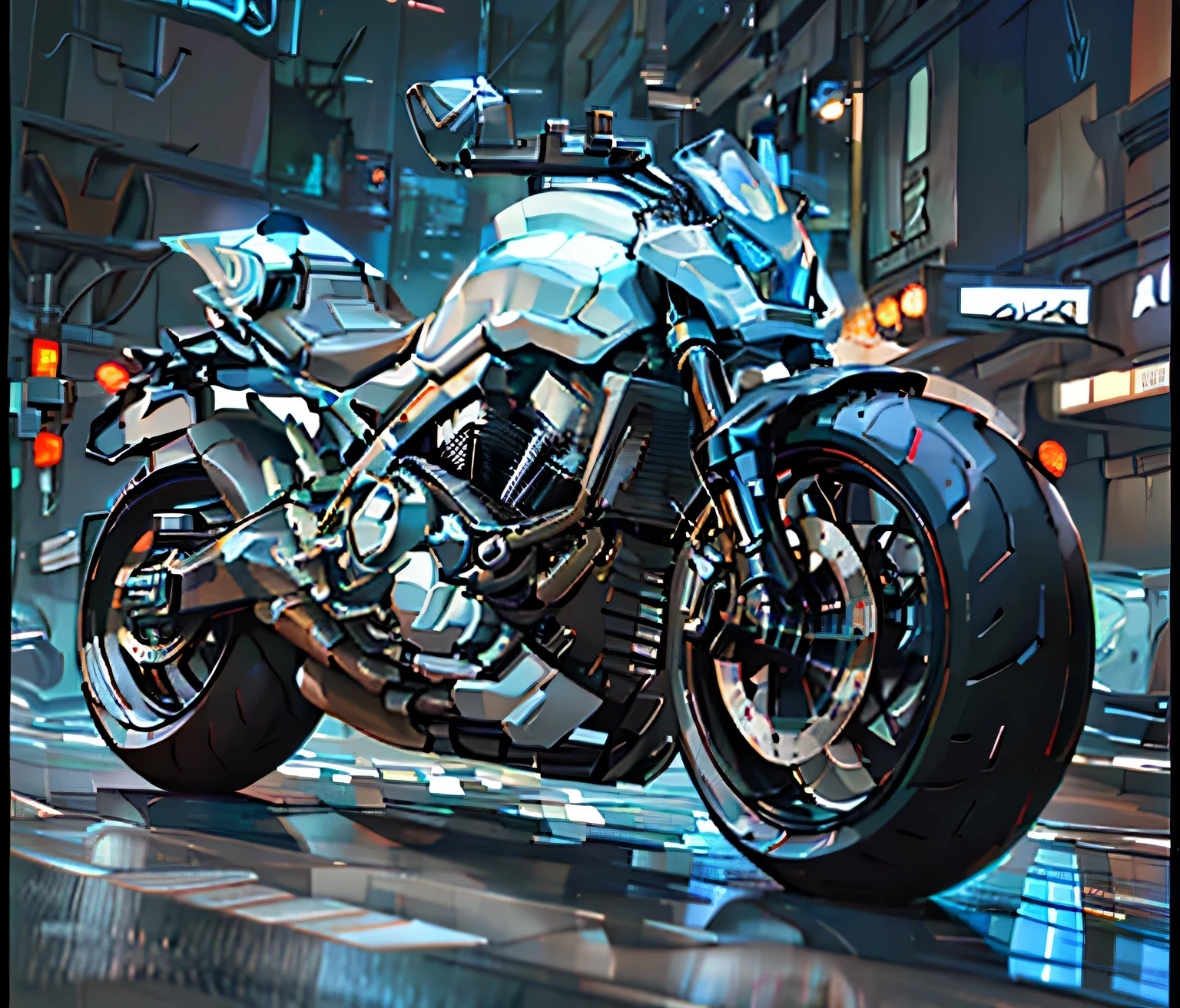 There is a motorcycle parked on the street, daniel maidman octane rendering, 3 d octano render conceptart, 8k octane 3d render, Loop 3D rendering, The octane engine renders 8K HDR, 8k Octane detailed rendering, octane 4k render, Octane 4K Rendering, 3d rendering octane, 3d rendering octane, Futuristic motorcycle