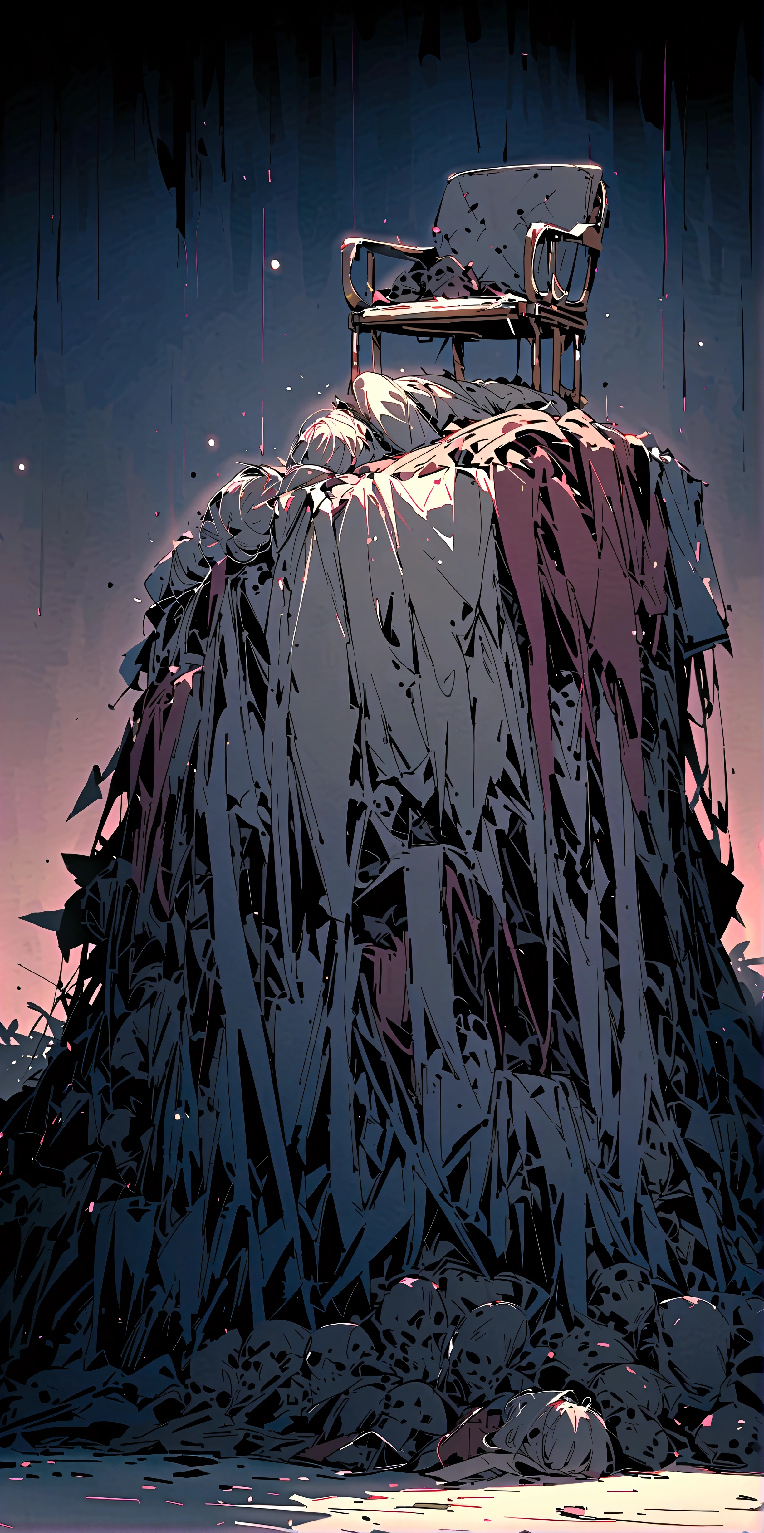 There's a chair\(Very beautiful, sparkling\) on top of a pile of corpses.
