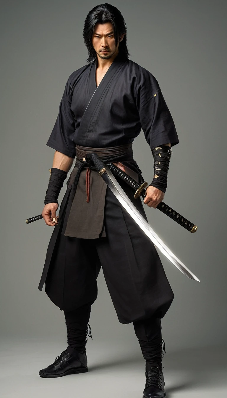 ninja with ethnic tattoos strong and armed realistic 8k cinematic, dof, lightroom