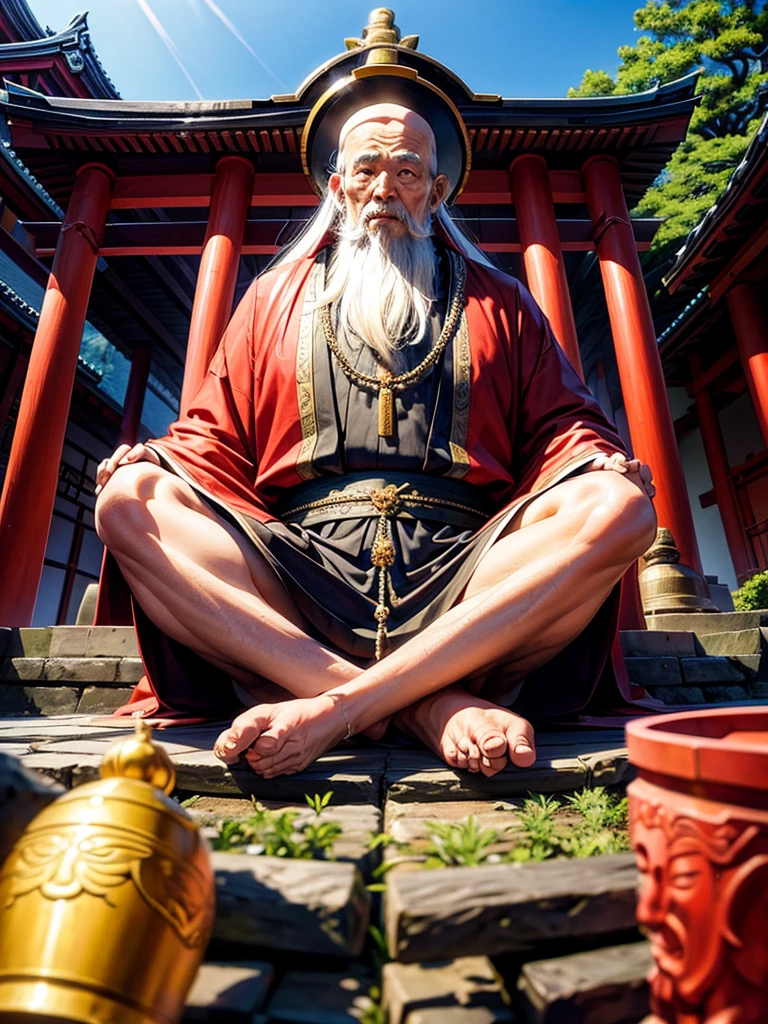 Highest quality,Highest Resolution,An old monk holding a rosary,Temple grounds,Japan,