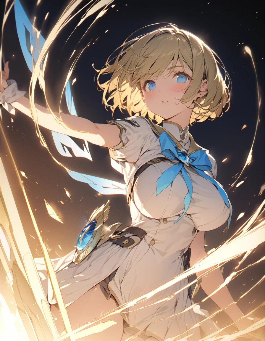 masterpiece Golden Winged Girl Navy blue magic (Short Bob Hair:1.4),(blue eyes)Big Breasts