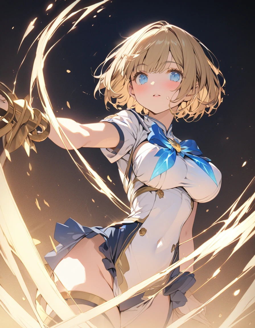 masterpiece Golden Winged Girl Navy blue magic (Short Bob Hair:1.4),(blue eyes)Big Breasts