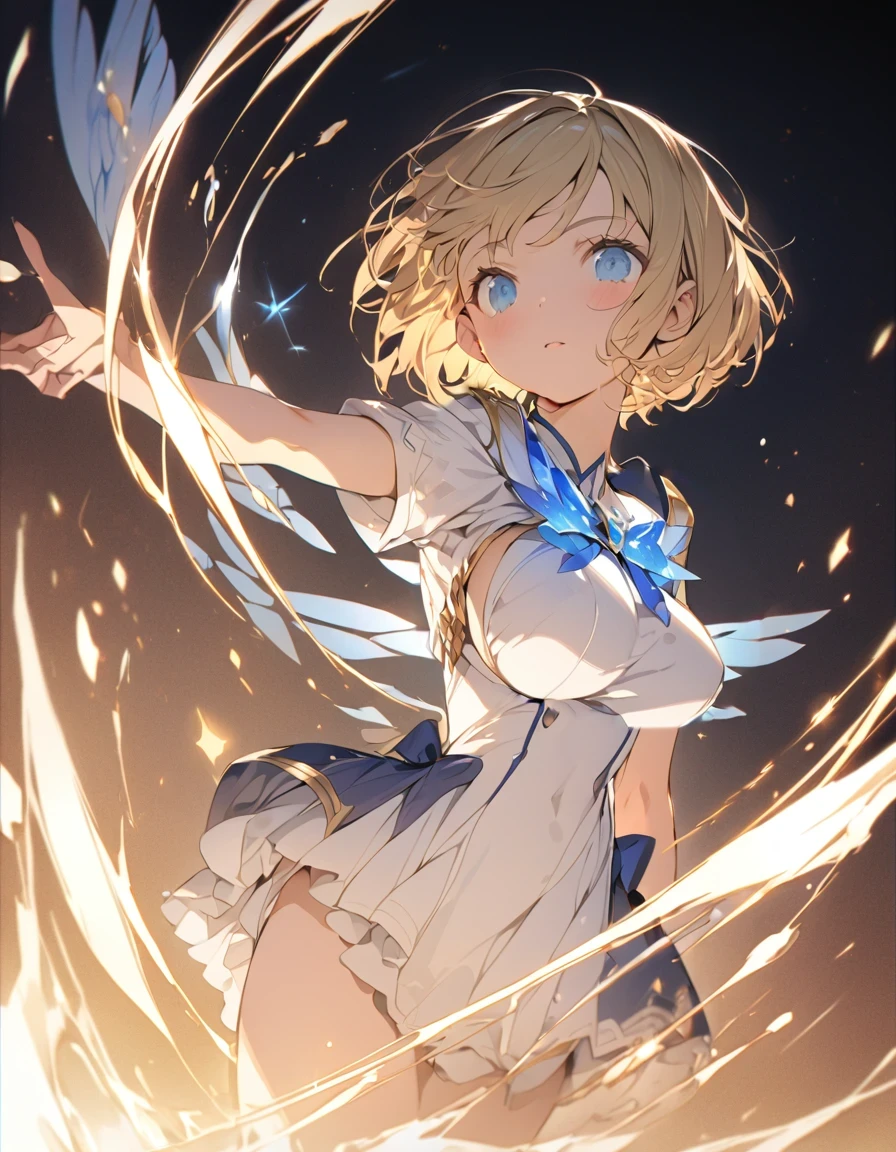 masterpiece Golden Winged Girl Navy blue magic (Short Bob Hair:1.4),(blue eyes)Big Breasts