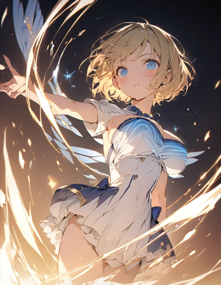 masterpiece Golden Winged Girl Navy blue magic (Short Bob Hair:1.4),(blue eyes)Big Breasts