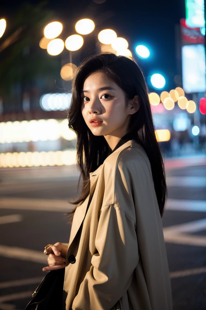 (Cinematic Aesthetic:1.4) Photo of a beautiful korean fashion model bokeh city night