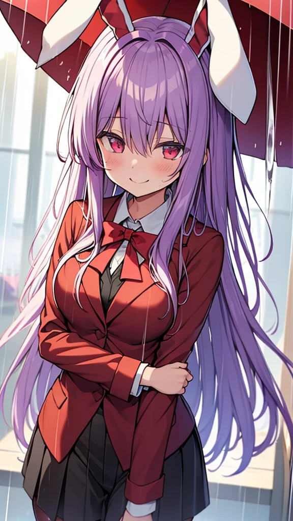 reisen₋udongein₋inaba Light purple long hair Red eyes Red jacket Red blazer White rabbit ears Red tie Smiling Top quality Masterpiece