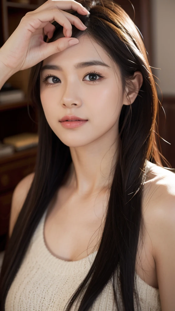 Highly detailed CG Unity 32k wallpaper, Realistic , photographrealistic , Raw photo , high-definition RAW color photography , professional photograpy , Best Quality , 超A high resolution , ultra-detailliert , official photo . Break sharp focus , detailed shadow , Soft lighting , Bokeh , bloom , Light from the front , Cinematic lighting , Light on Face , Beautiful lighting , Retro environment , Camera Flash , a polaroid photo , lo fi , Graded Tone , Film grain . adorable girl , kind , grateful , Seductive smile , Natural makeup , Beautiful eyes , Big eyes , Natural eyes . Thin eyebrows . Breaking small breasts . slim . Short stature . Beautiful skin . gleaming skin . Smooth skin . Natural Skin . Break POV . ((close up)) . (Beautiful face) .1a person、 Half body shot,extremely detailed cute girl,(20yr old)、
