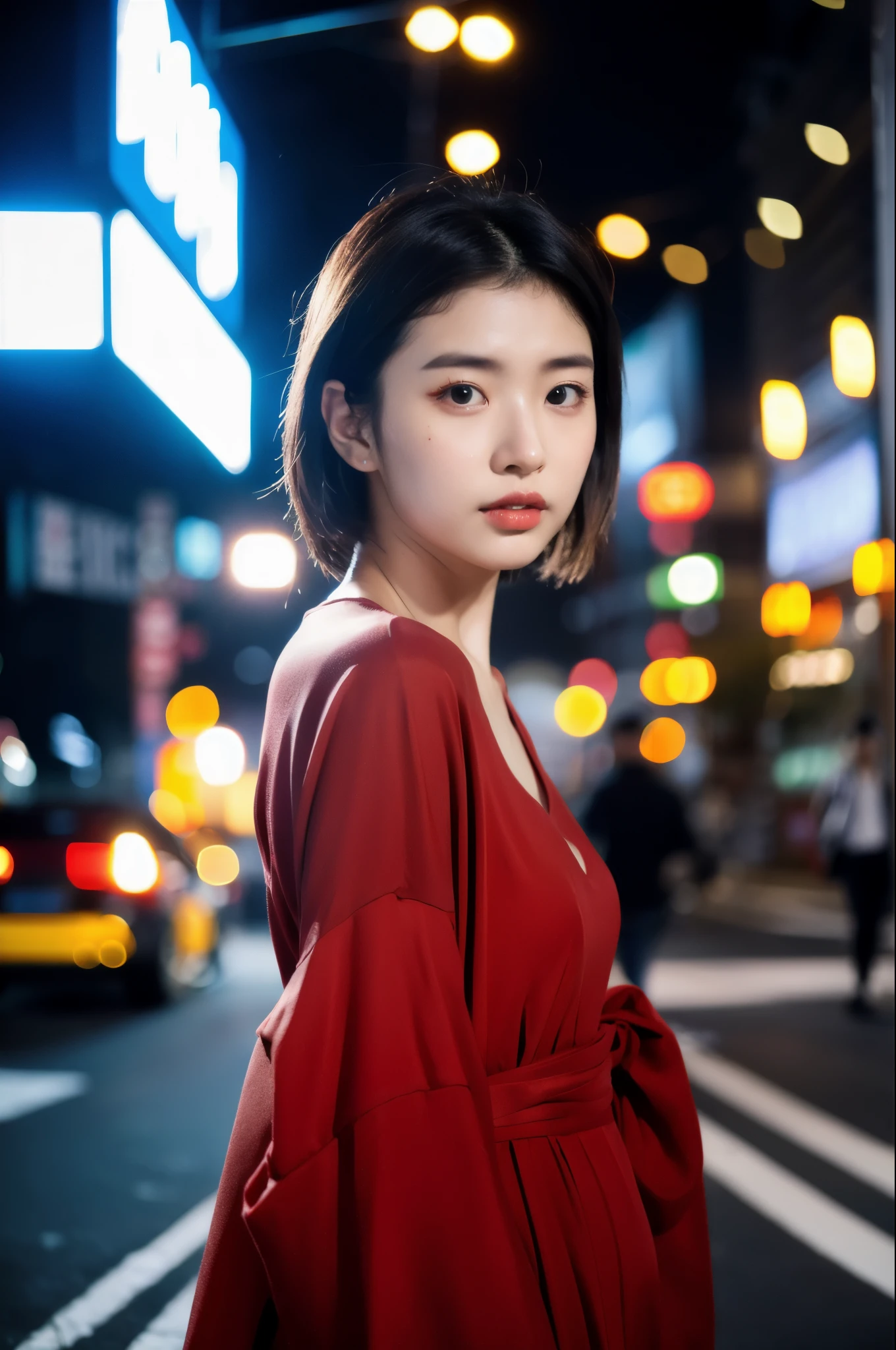 (Cinematic Aesthetic:1.4) Photo of a beautiful korean fashion model bokeh city night