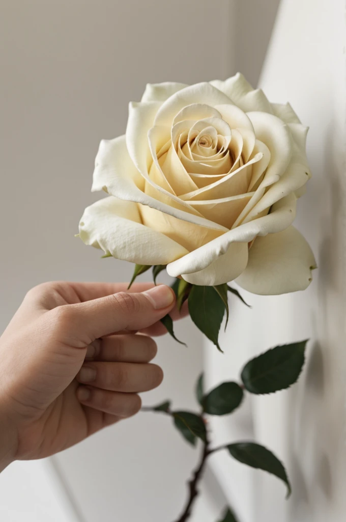 Image of a hand holding a white rose