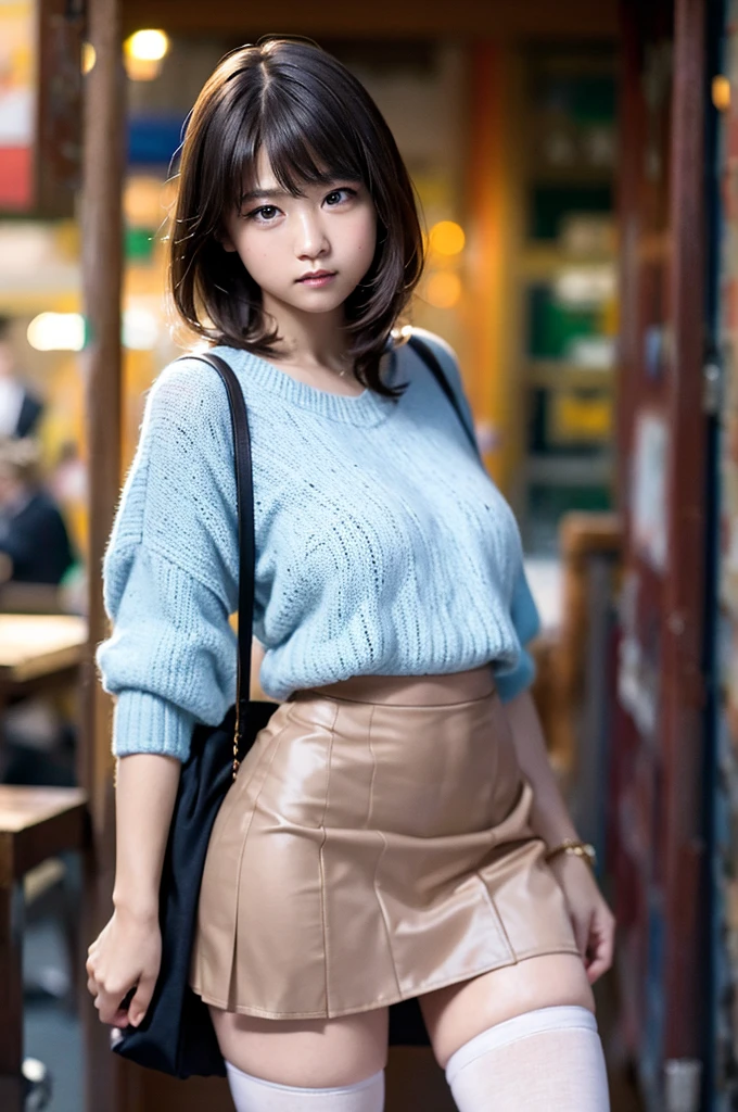 Highly detailed CG Unity 8K wallpaper, highest quality, super detailed, masterpiece, realistic, photo realistic, Highly detailed cute girl, 20-year-old, (((do it yourself skirt lift))), (lift it yourself), White high-leg panties , panties focus, blush, parted lips, looking at the viewer , Shoulder sweater、Plaid mini skirt、half body shot , Japan、(crowd), (crowded city) , Braided Short Hair ,(low angle shot)