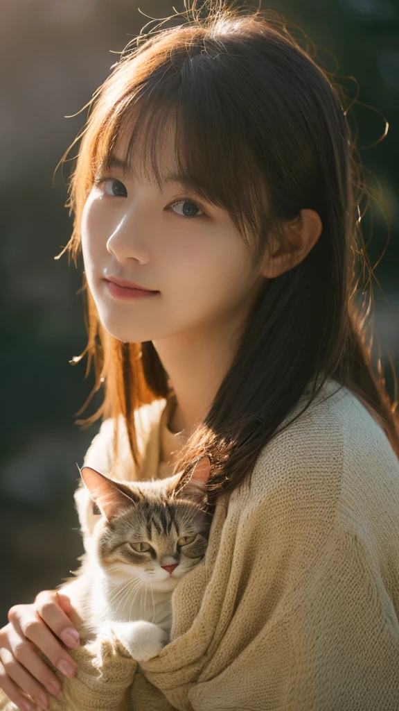 Highest quality, masterpiece, Ultra-high resolution, (Realistically:1.5), RAW Photos, 1 cat, cute, In the light, Deep Shadow, low posture, Cold Light, Sexy Looks, Long Hair