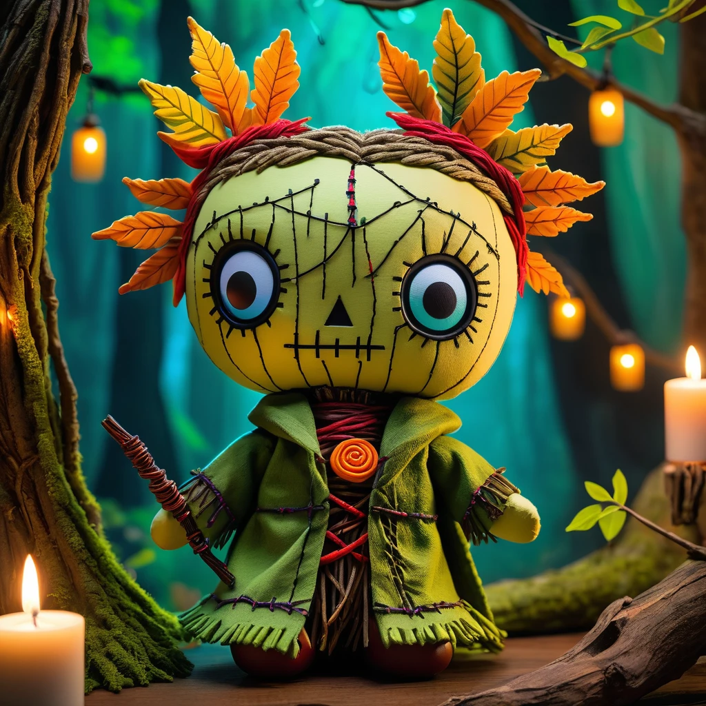 (knitted toy voodoo doll:1.7), (Voodoo Whirlwind Druid:1.3), (Clothing: flowing robes with wind patterns, leaf-textured armor:1.0), (Accessories: staff with swirling wind orb, enchanted leaves, horned helmet:1.2), (background: ancient forest with swirling winds and floating leaves, mystical glade bathed in twilight:1.2), best quality, masterpiece, detailed soft oil painting, detailed background, dramatic cinematic lighting, soft edge lighting, professional, dramatic lighting, hard edge lighting, ultra quality, 4k,masterpiece, best quality, 8k, ultra highres, highres, extremely detailed