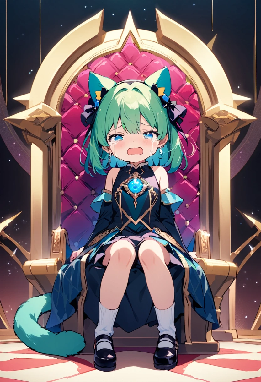 masterpiece, Highest quality, Illustration of the novel, High resolution, 18+ Adult content, Sensual, Intimate, Emotional, Passionate, romantic, sweet, Adorable, Innocent, Pure, Fascinating, Fascinatingな, Charm, mysterious, Fascinatingな, Fascinating, Immersive, Fascinatingな, dream-like, Surreal, Imaginative, Whimsical, Artistic, Avant-garde, timeless, elegant, Sophisticated, chic, Sophisticated, personality, original, Fascinatingな,One Girl,Deltamon_beta, alone, blue eyes, Knee socks, Animal ears, Bare shoulders, Blue Tail, Earrings,Removable sleeves, Green Hair, Sleeveless, Cat ear, bag, white Knee socks, Cat'tail,pink backpack,Pink school bag,Lavender lace: Lavender Peter Pan collar lace dress, Paired with ivory tights and Mary Jane shoes.,Cherry-blossom viewing, azalea, satsuki, azalea blizzard,
rest ((Avoidance method ((子Cat)), Crying face)),((Throne of Power,Throne of Power:1.3))
