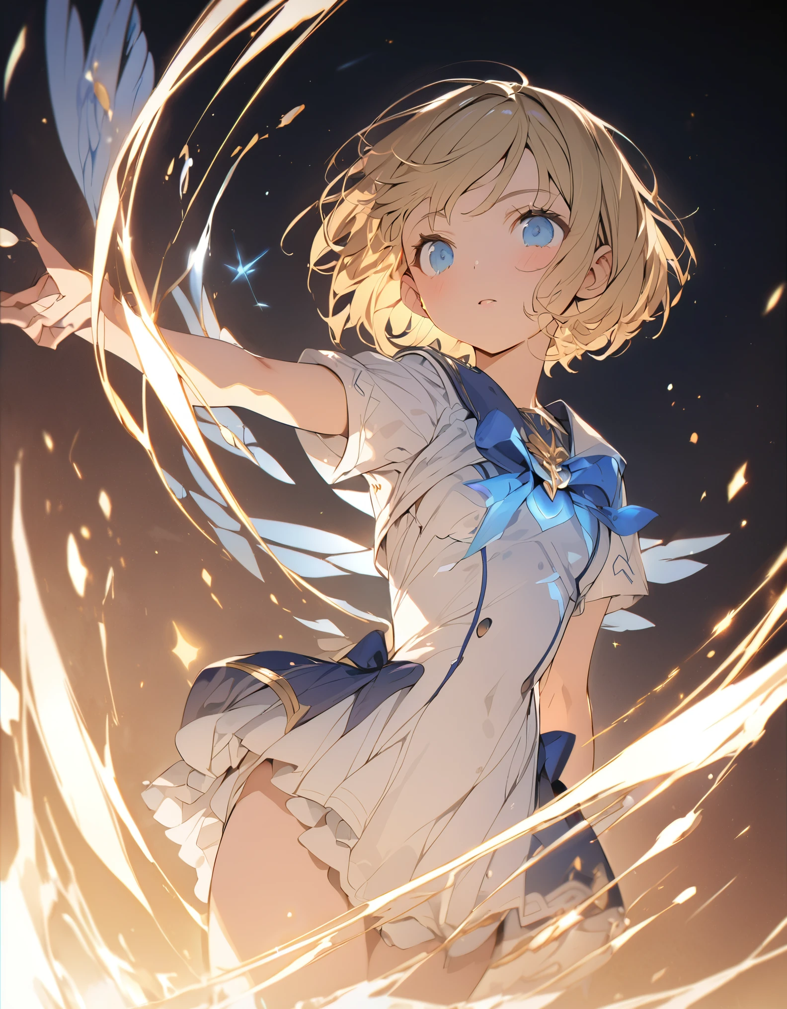 masterpiece　Golden Winged Girl　Navy blue magic  (Short Bob Hair:1.4),(blue eyes)


