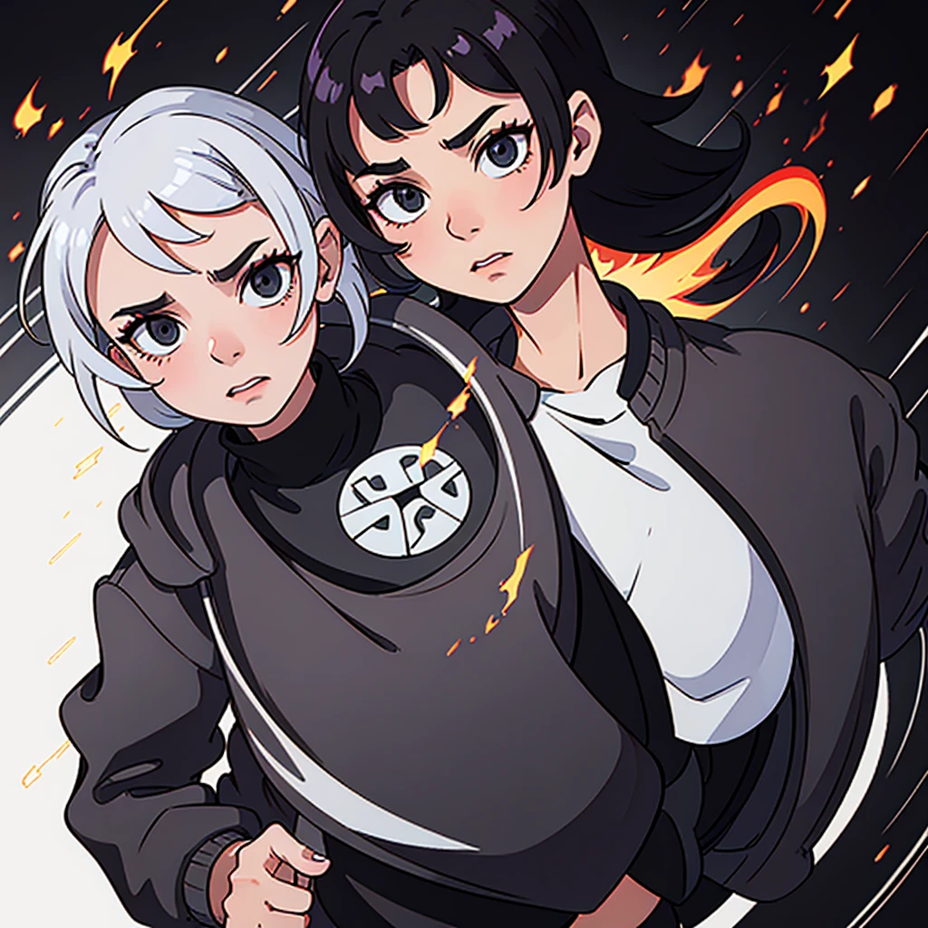 for a man holding a flare in his hand, black jacket, solid white background, body and face position to the left, antagonist character
