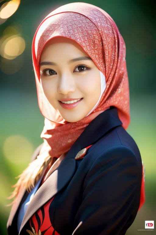a gorgeous middle-aged busty indonesian hot mom, hijab, formal suit, beautiful smile showing teeth, pov, lover, cinematic lighting, (best quality,4k,8k,highres,masterpiece:1.2),ultra-detailed,(realistic,photorealistic,photo-realistic:1.37),HDR,UHD,studio lighting,ultra-fine painting,sharp focus,physically-based rendering,extreme detail description,professional,vivid colors,bokeh,portrait,photorealistic,cinematic,dramatic lighting
