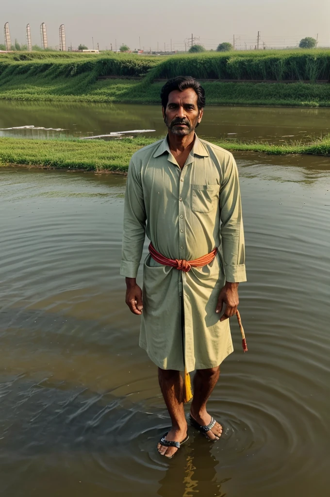 A man made of Yamuna is standing in a locality and watching everything.