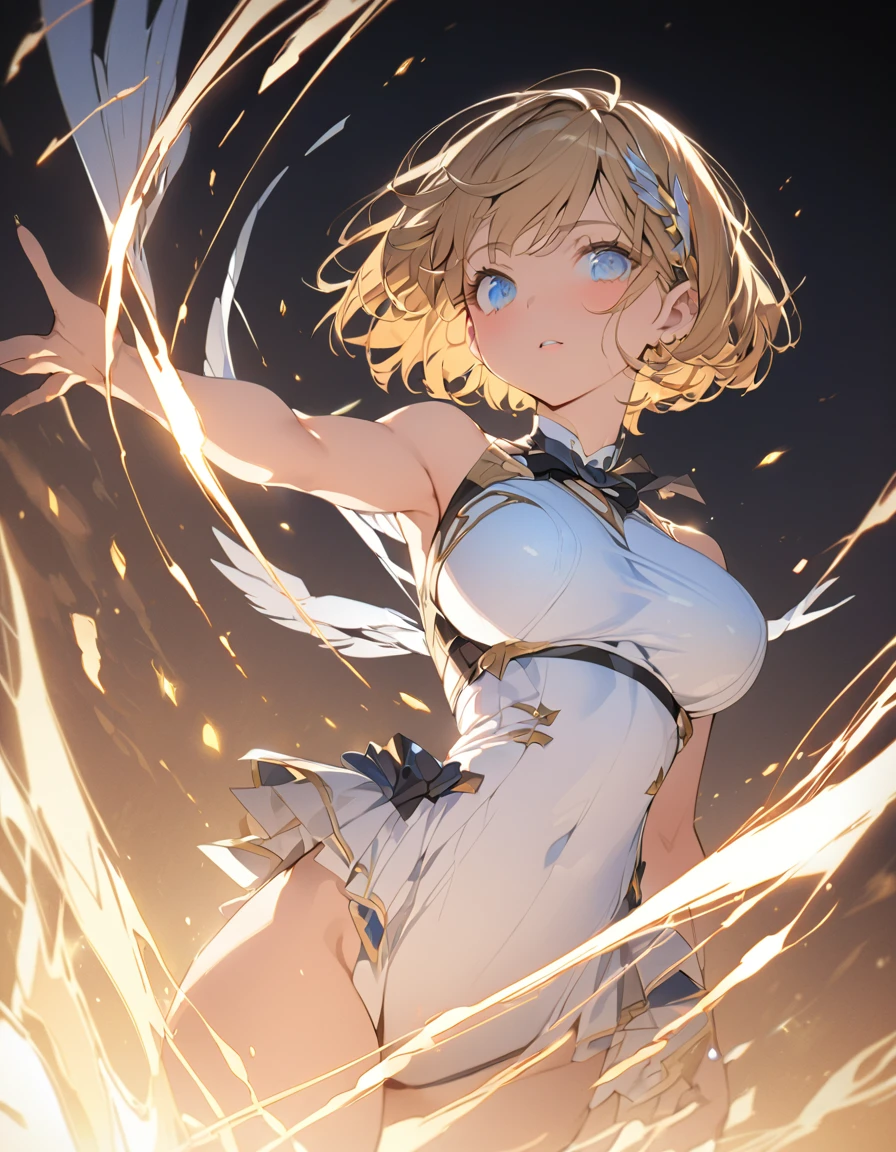 masterpiece Golden Winged Girl Golden flames all over (Short Bob Hair:1.4),(blue eyes) Big Breasts