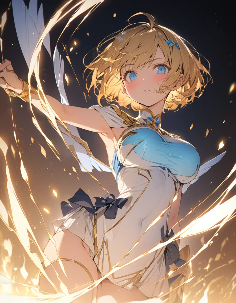masterpiece Golden Winged Girl Golden flames all over (Short Bob Hair:1.4),(blue eyes) Big Breasts