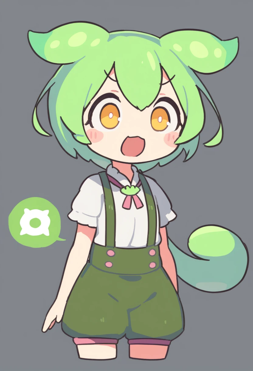 One girl,Zundamon,Voice Box ,Green Hair,、Wide open mouth、Surprised face、Jaw detached、Funny Face,Simple white background、No text