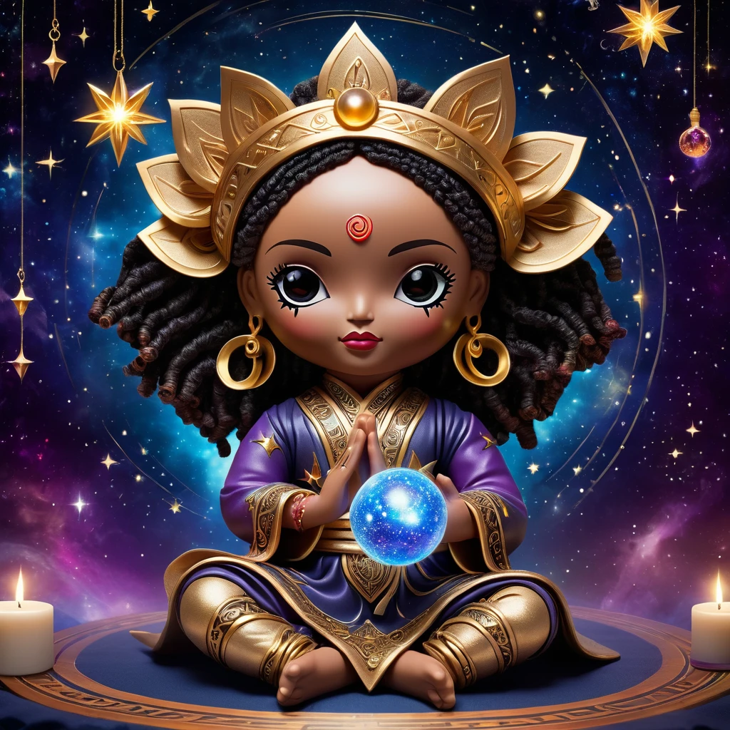 (knitted toy voodoo doll:1.7), (Voodoo Archmage of Stardust:1.3), (Clothing: celestial robes with intricate stardust patterns, flowing starry cloak:1.0), (Accessories: cosmic staff with a glowing star orb, floating potion vials, amulet of celestial wisdom:1.2), (background: ethereal chamber with floating penta-grams, glowing potion bottles, and arcane symbols, surrounded by swirling galaxies and stardust:1.2), (pose: floating in lotus position with an aura of cosmic energy, hands gracefully forming mystical mudras, eyes closed in deep meditation:1.5), best quality, masterpiece, detailed soft oil painting, detailed background, dramatic cinematic lighting, soft edge lighting, professional, dramatic lighting, hard edge lighting, ultra quality, 4k, masterpiece, best quality, 8k, ultra high definition, high resolution, extremely detailed