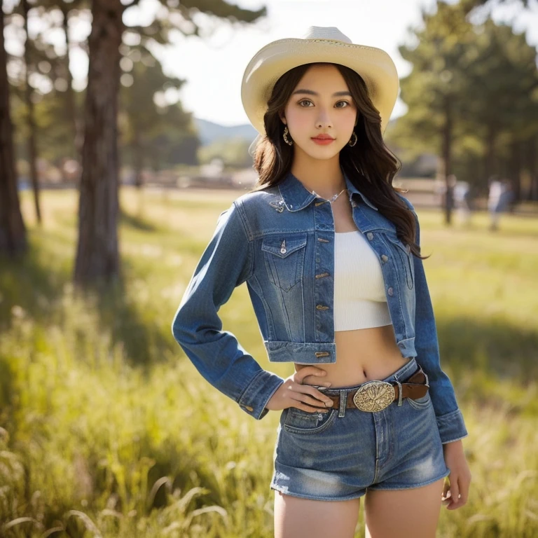 Aarav woman taking photo, Photo of a thin girl model, fashion model, korean women's fashion model, beautiful female model, sexy style, Wear a camisole and boots., Thin waist and thick hips, Photo of a thin girl, Wear simple, tight-fitting clothing., beautiful female model, cowgirl, สาวเกาหลีcowgirl, cowboy style, Extremely high quality model, with straw hat, ภาพถ่ายVery realistic, Very realistic, Realistic cosplay, Photo of a thin young model