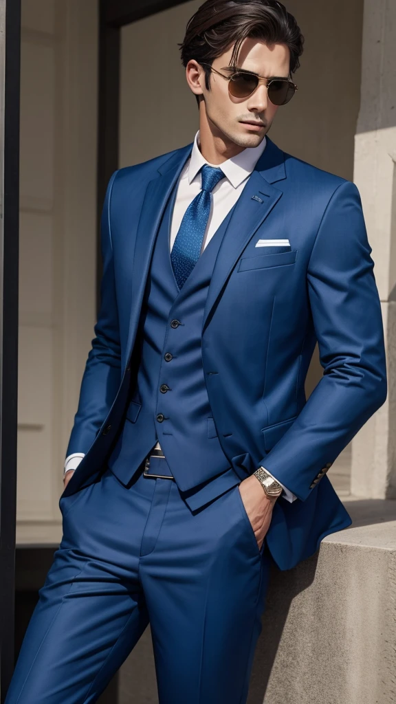 Men blue colour jacket baggy pant and suit oil add a donkey